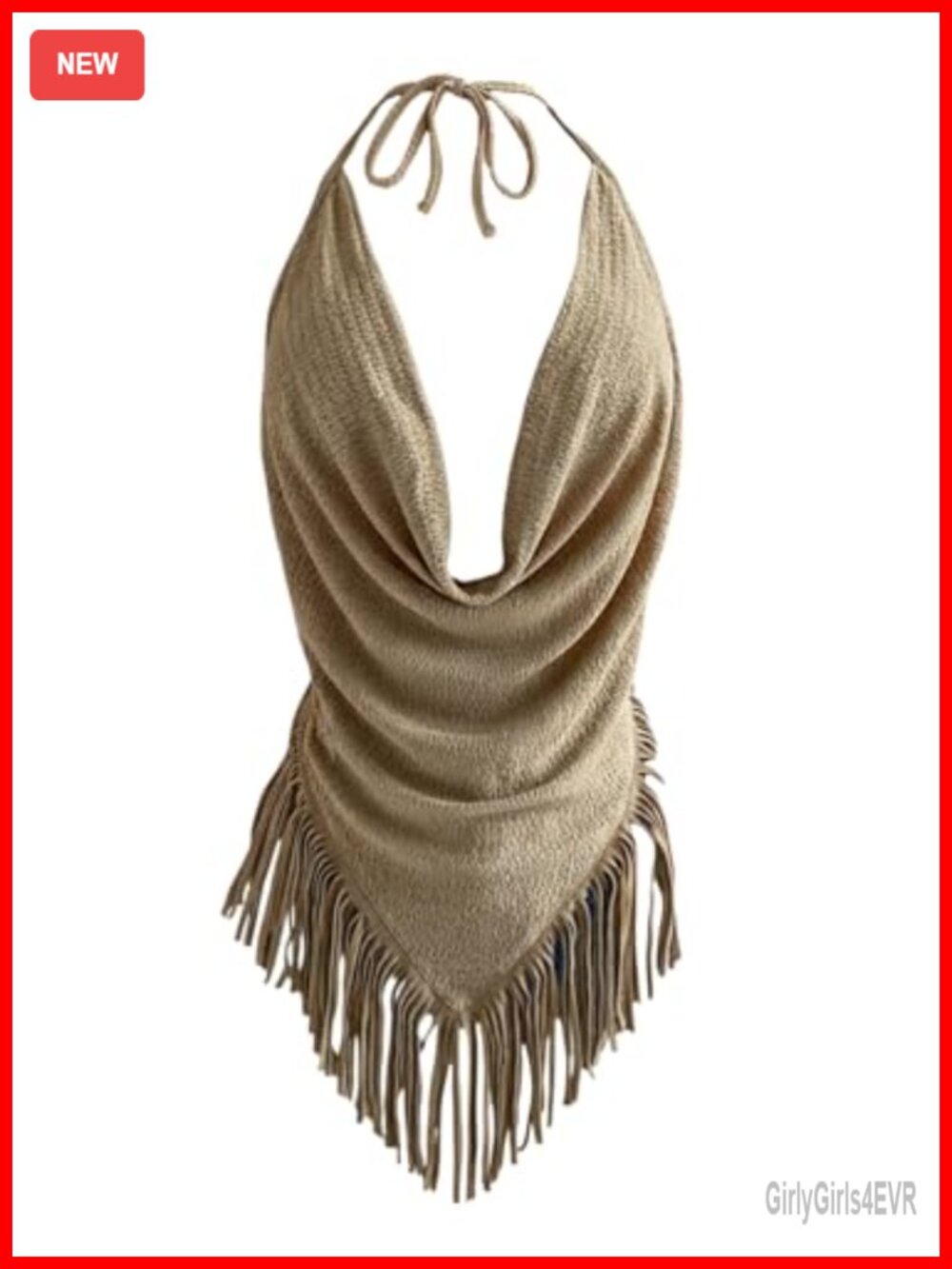 Open Back Halter Top Draped Fringe Sleeveless Vacation Tank